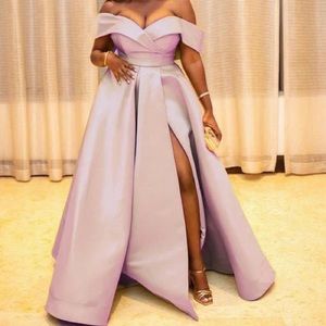 Pink Shimmer Plus Size Prom Formal Solid Off The Shoulder Hight Split Maxi Dress